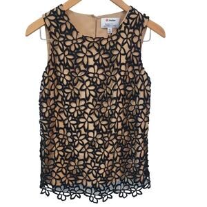 Lela Rose Neiman Marcus Black Flower Lace Overlay Sleeveless Tank Top Size XS